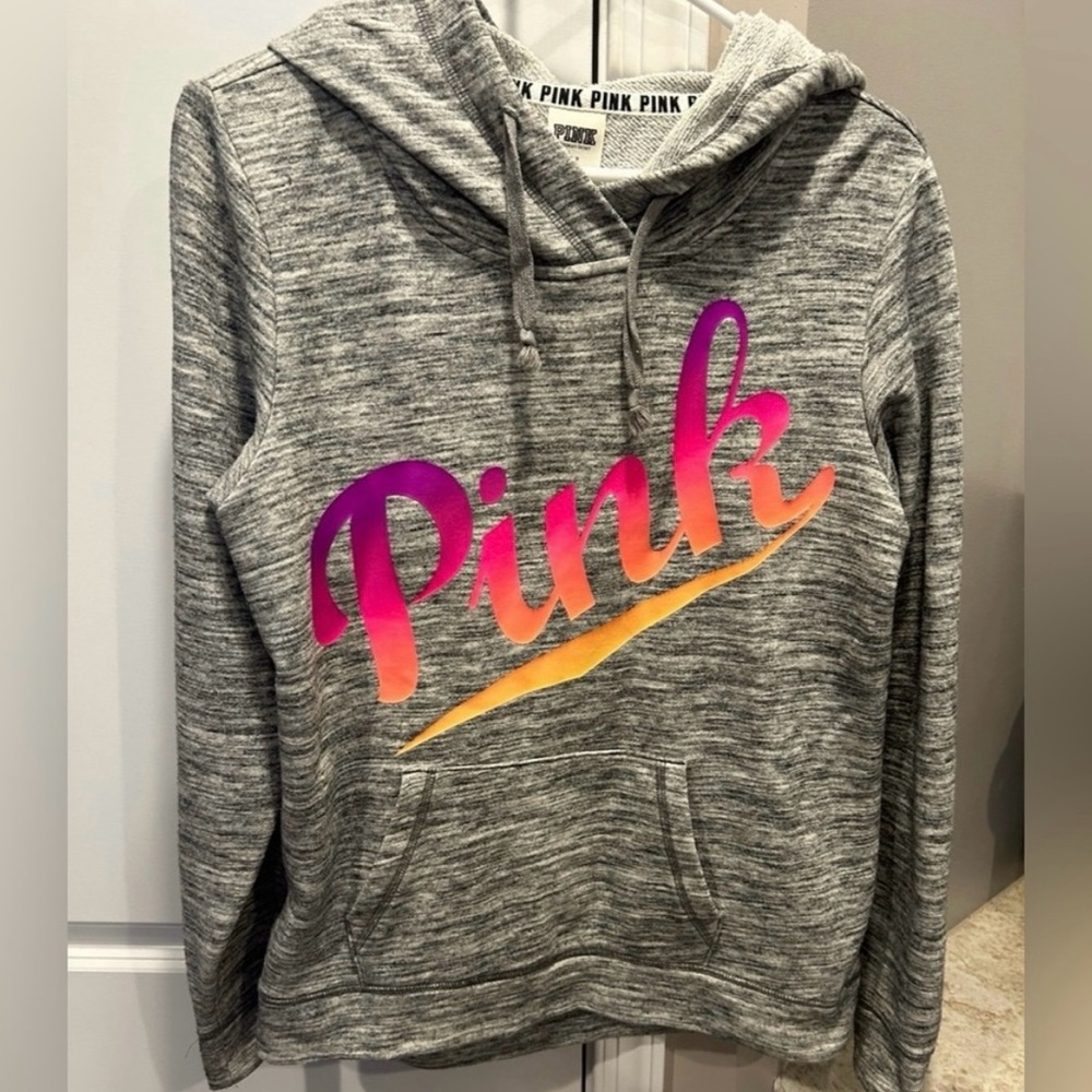 VS PINK RARE Gray Ombré Rainbow Hooded Sweatshirt Small